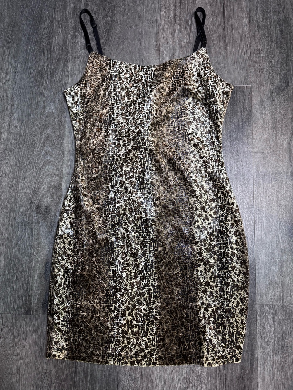 Animal Print Spaghetti Strap Bodycon Dress - Brown